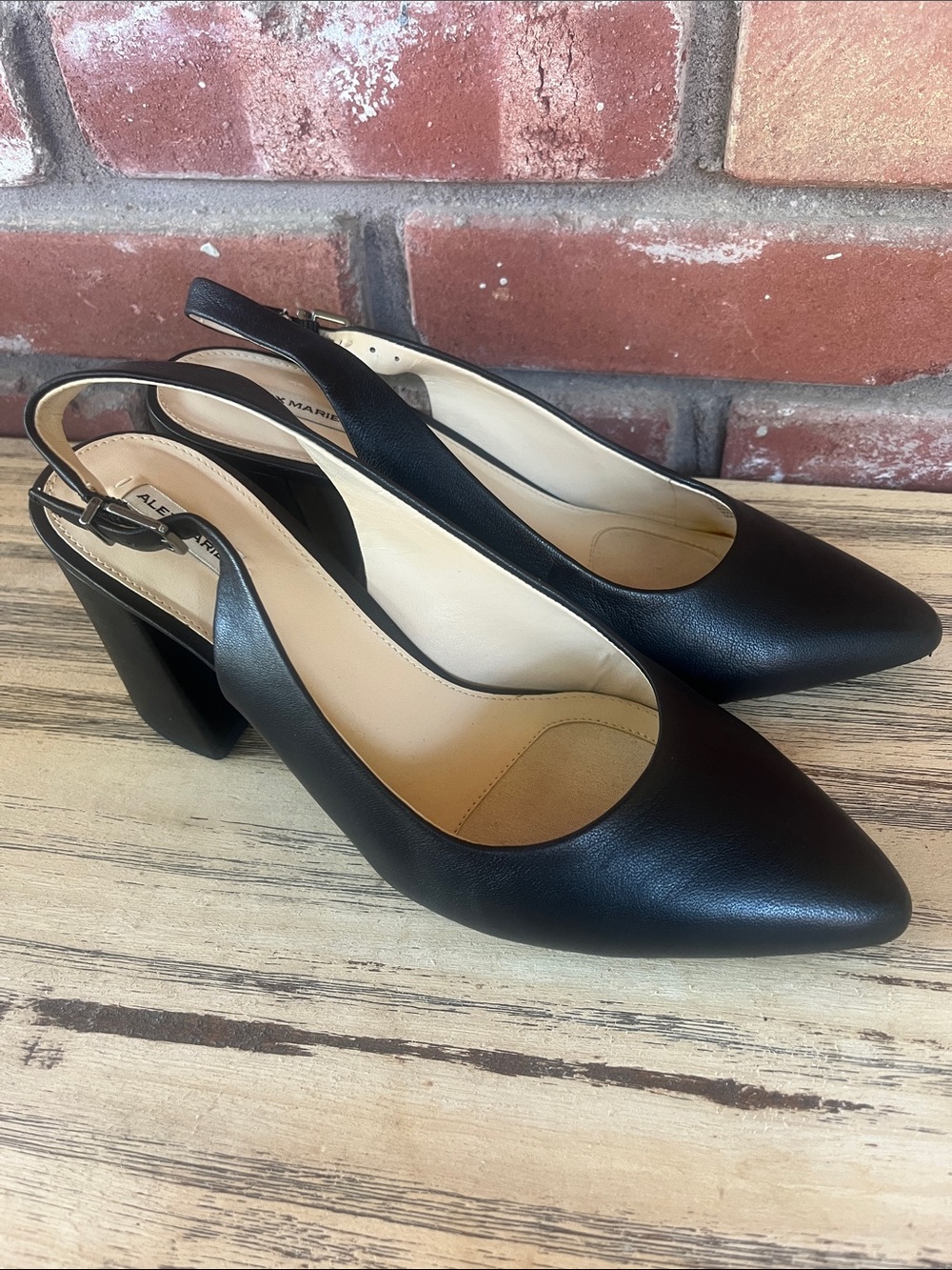 Alex Marie Black Pointed-Toe Slingback Block Heels